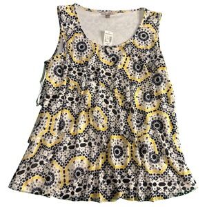 Roz And Ali Top Womens 1X Blue Yellow Layer Tank Ruffle Lined NWT